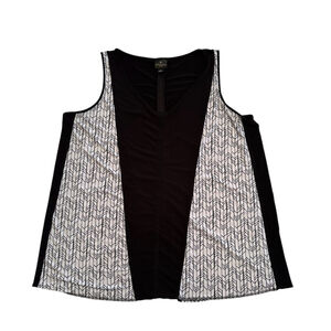 Worthington Activewear Tank Top Tunic Womens Size 1X Black & White Sleeveless